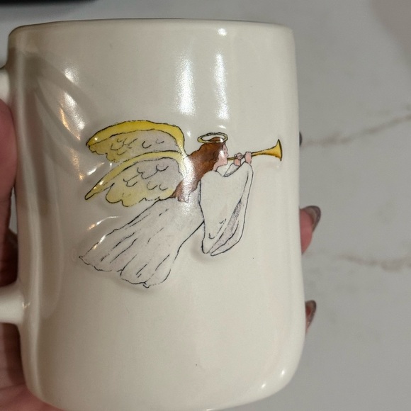 Rae Dunn White and Blue Heralding Angel “JOY TO THE WORLD” Mug NWT - Picture 4 of 8
